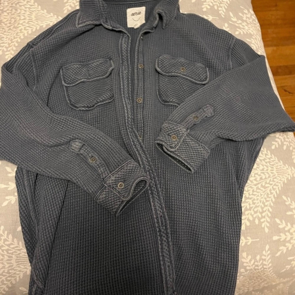 Smoke blue lumberjane waffle button up